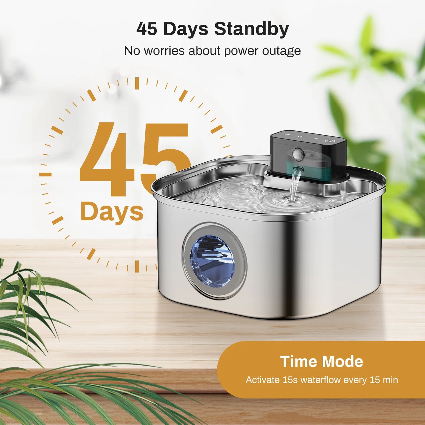 3.2L Stainless Steel Wireless Pet Water Fountain Battery Powered Motion Sensor Silent Filtered Cat and Dog Water Fountain